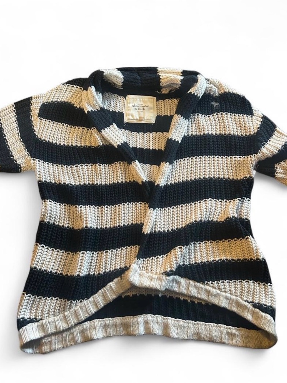 Abercrombie & Fitch Black and Cream Striped Open Cardigan